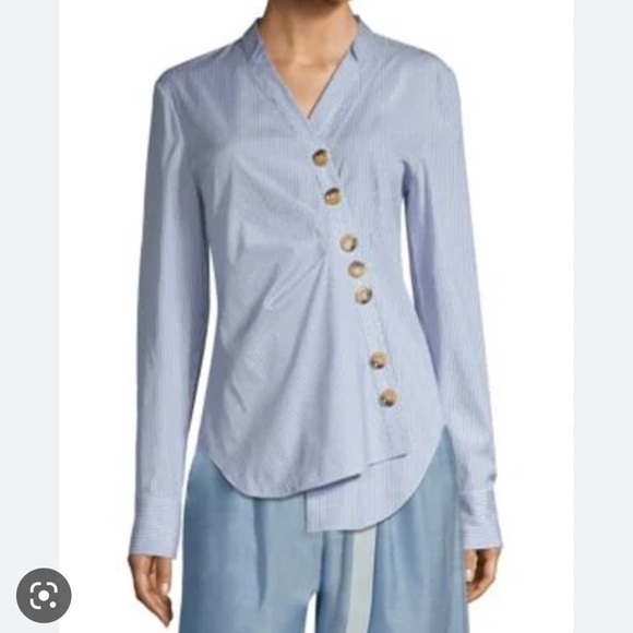 NWT TIBI JONES ASYMMETRIC STRIPED COTTON SHIRT IN BLUE - Picture 2 of 11